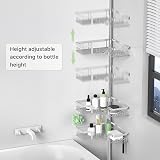 KEGII Telescopic Shower Caddy Corner Silver Stainless Steel Shelf with Hooks view 3