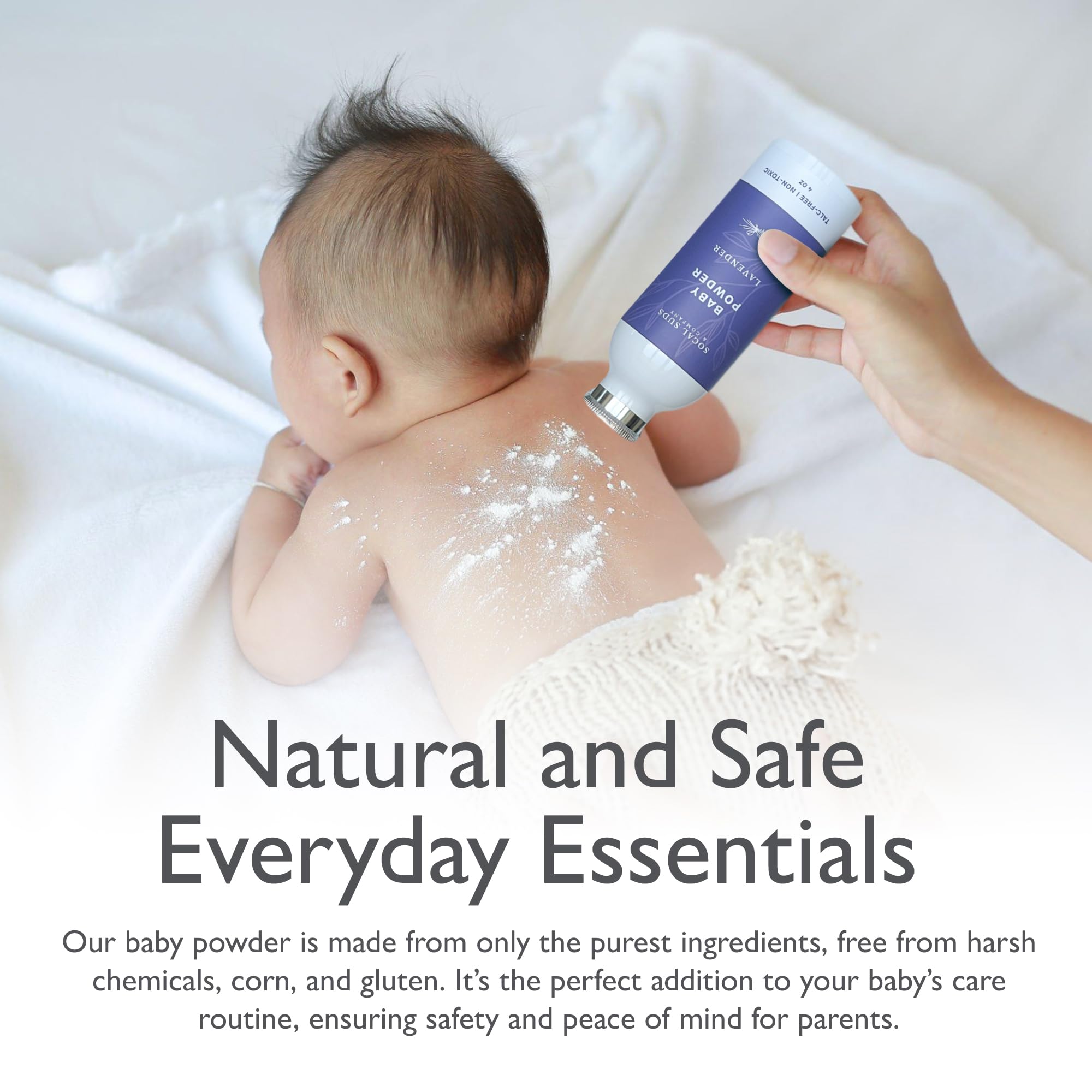 Natural Baby Powder Talc-Free - Newborn Essentials with Arrowroot Powder, Kaolin, Aspen Bark Extract for Soft Soothing Protected Skin - Gentle Absorption - Lavender, 4oz