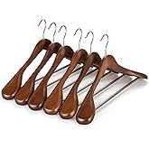 TOPIA HANGER Wide Shoulder Wooden Hangers, Suit Hangers with Non Slip Pants Bar & 360° Swivel Hook, Solid Wood Heavy Duty Coat Hanger, 6 Pack (Walnut)-CT02WA