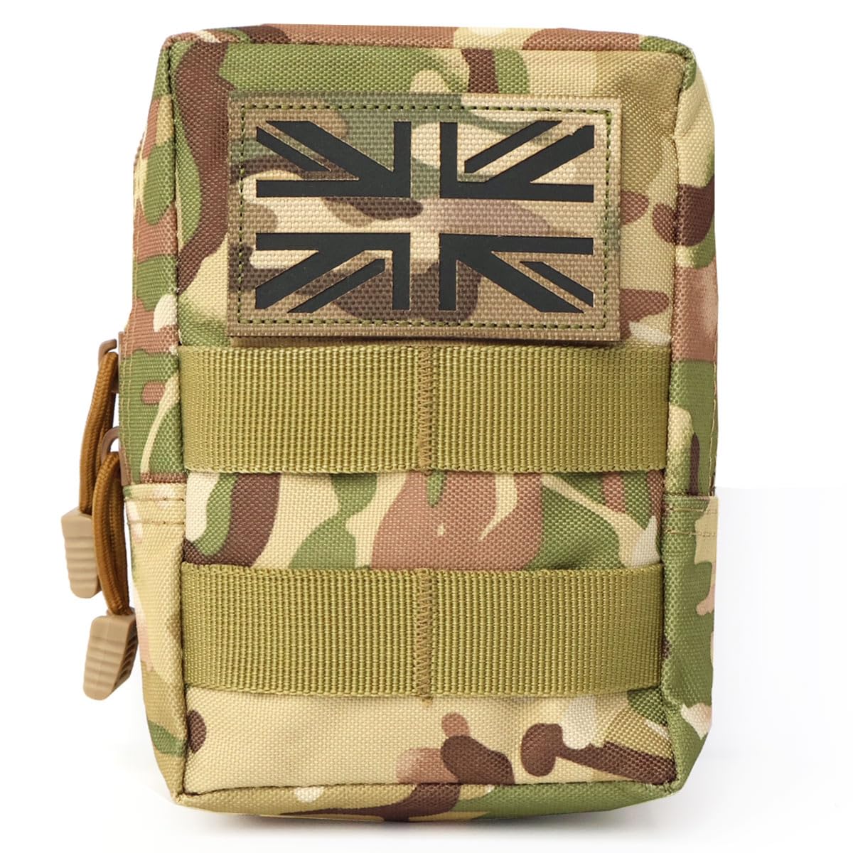 Camouflage MOLLE Pouch with Union Jack Flag UK Patch Camo Tactical Utility Admin Tool Belt Bag Camouflage Army Military MED EDC