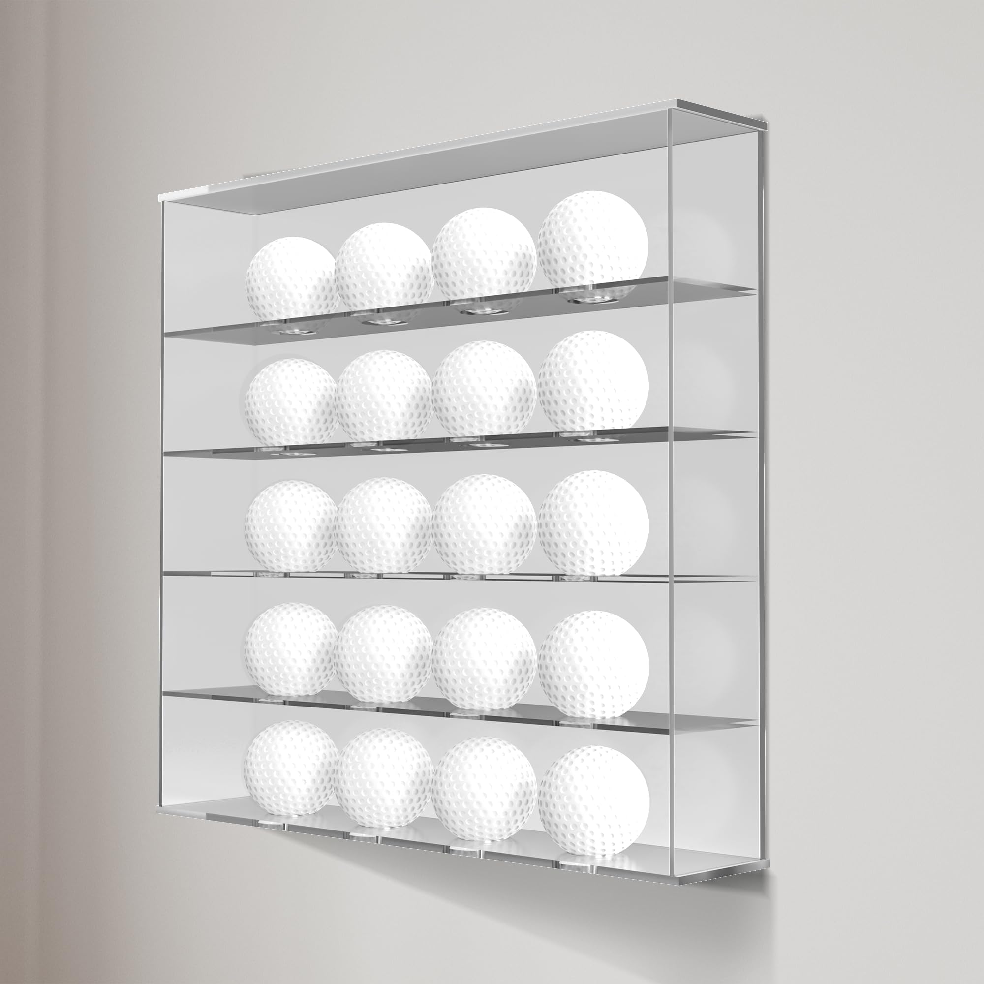 aleawol 20 Golf Ball Display Case, Wall Mounted Acrylic Golf Ball Display Rack Clear Golf Ball Display Cabinet Golf Ball Display Stand for Golf Balls and Table Tennis for Golf Enthusiast Collectibles