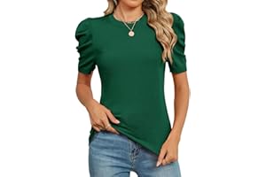 AKEWEI Puff Short Sleeve Sweater for Women Tops Trendy Spring Summer 2025 Business Casual Outfits Knit Crewneck Shirt Blouses