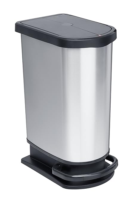 Rotho Duo Paso Mülleimer zur Mülltrennung mit Deckel, Kunststoff (PP), silber metallic, 50 L / 2 x 25 Liter (44 x 29 x 67 cm)