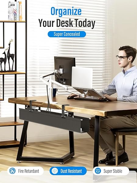 [UPGRADED] 49.2″ UNDER DESK CABLE MANAGEMENT TRAY, ORAPOKE CABLE MANAGEMENT UNDER DESK NO DRILL, LARGE FABRIC CORD HIDER FOR WIRE ORGANIZATION, CORD ORGANIZER SUPPORTS UP TO 30LBS FOR OFFICE, HOME