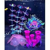 ZtohPyo 4 Pieces Aquarium Fish Tank Decorations with Glowing Effect, Silicone Glow Artificial Ornament Coral Reef Plants for Aquarium Decoration Small and Large Fish Bowl Decor Accessories