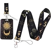 Yansitu Black ID Badge Holder Lanyard for Men Cool & Cute Moon Sun Key Lanyard for Women Girls Students for ID Badges Goth Halloween Keychain Lanyard ID Holder