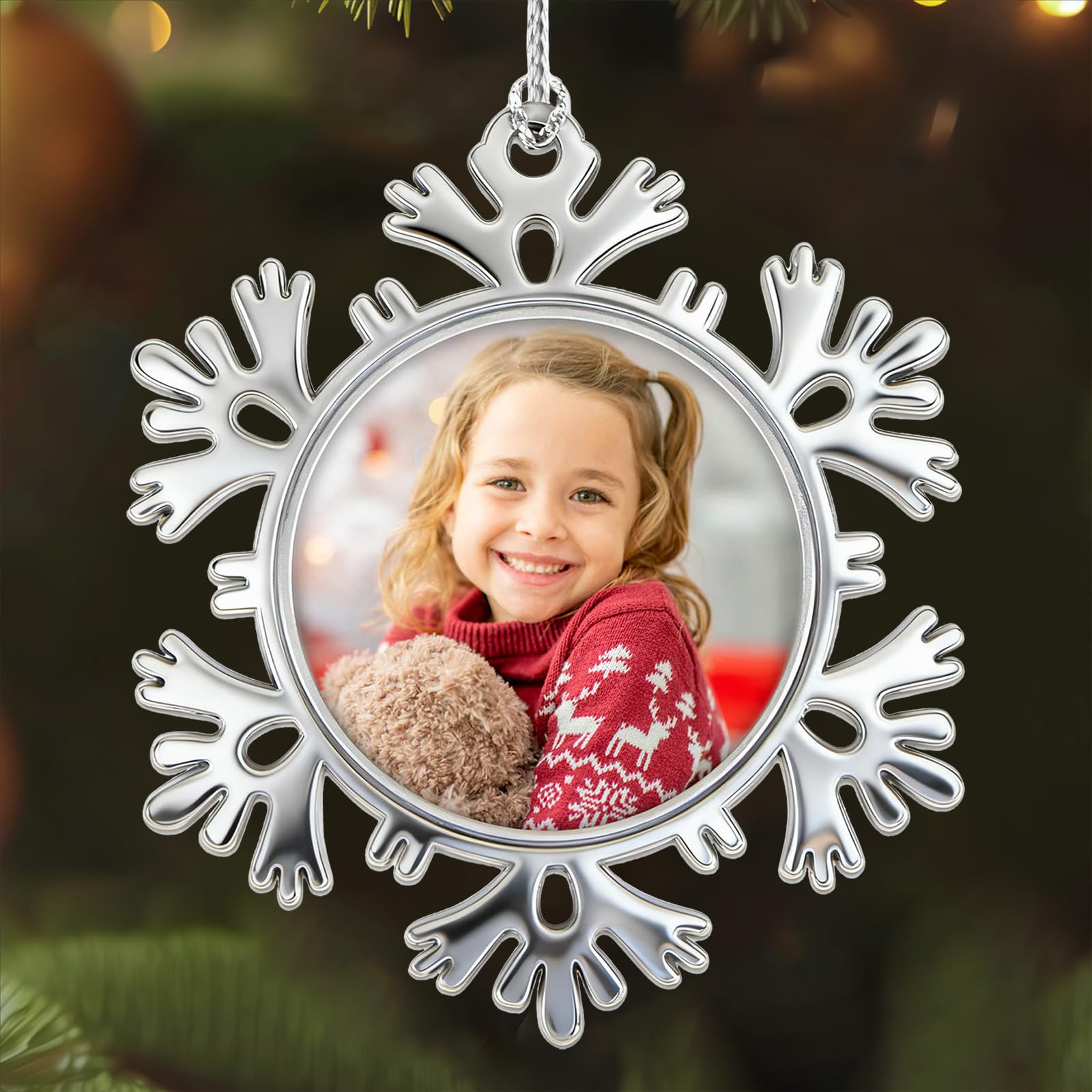 FaCraft Picture Frame Christmas Ornaments,2.95'' Snowflake Photo Frame Christmas Ornament,Hanging Snowflake Ornament for Winter Christmas Tree Decorations, Red