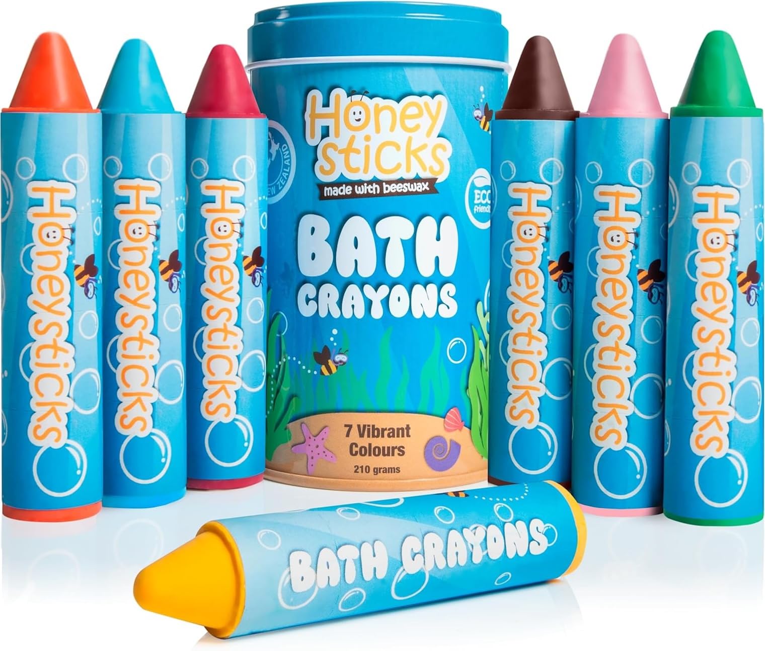 Honeysticks Super Jumbo Bath Crayons Non Toxic (7 Pack) for Toddlers 1-3 and Kids 4-8, Natural Beeswax Crayons, Food-Grade Colours, Fragrance Free, Non Irritating, Bath Toys for Bathtub, Shower, Gift
