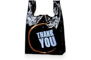 YoYoRain 50 Count Plastic Bags - Black T Shirt Bags with Handle for Retail Shopping and Supermarket Use