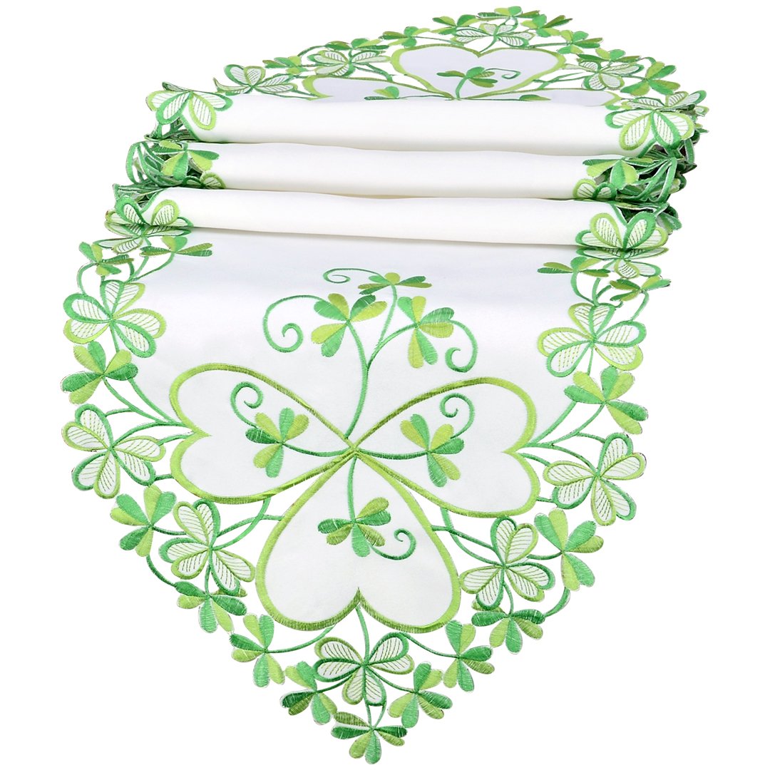 Simhomsen Irish Clover Table Runners, Embroidered Shamrock Table Linen