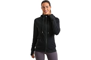 CRZ YOGA Women's Full Zip Hooded Sweatshirts Workout Sweat Jackets Slim Fit Running Track Hoodies with Thumbholes