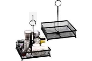 Lyellfe Set of 2 Metal Condiment Caddy, Square Table Caddy Collection with Number Card Holder, Black Tabletop Seasoning Spice Organizer for Grill Outdoors, Restaurant, Kitchen Cabinet