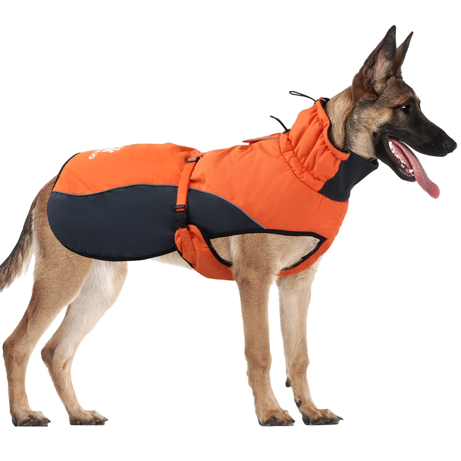 IREENUO Dog Coat Warm Jacket, Waterproof Raincoat for Cold Weather Dog Jacket with Harness Hole & Reflective Strap, Cotton Lining Winter Coat for Small Large Dogs - L