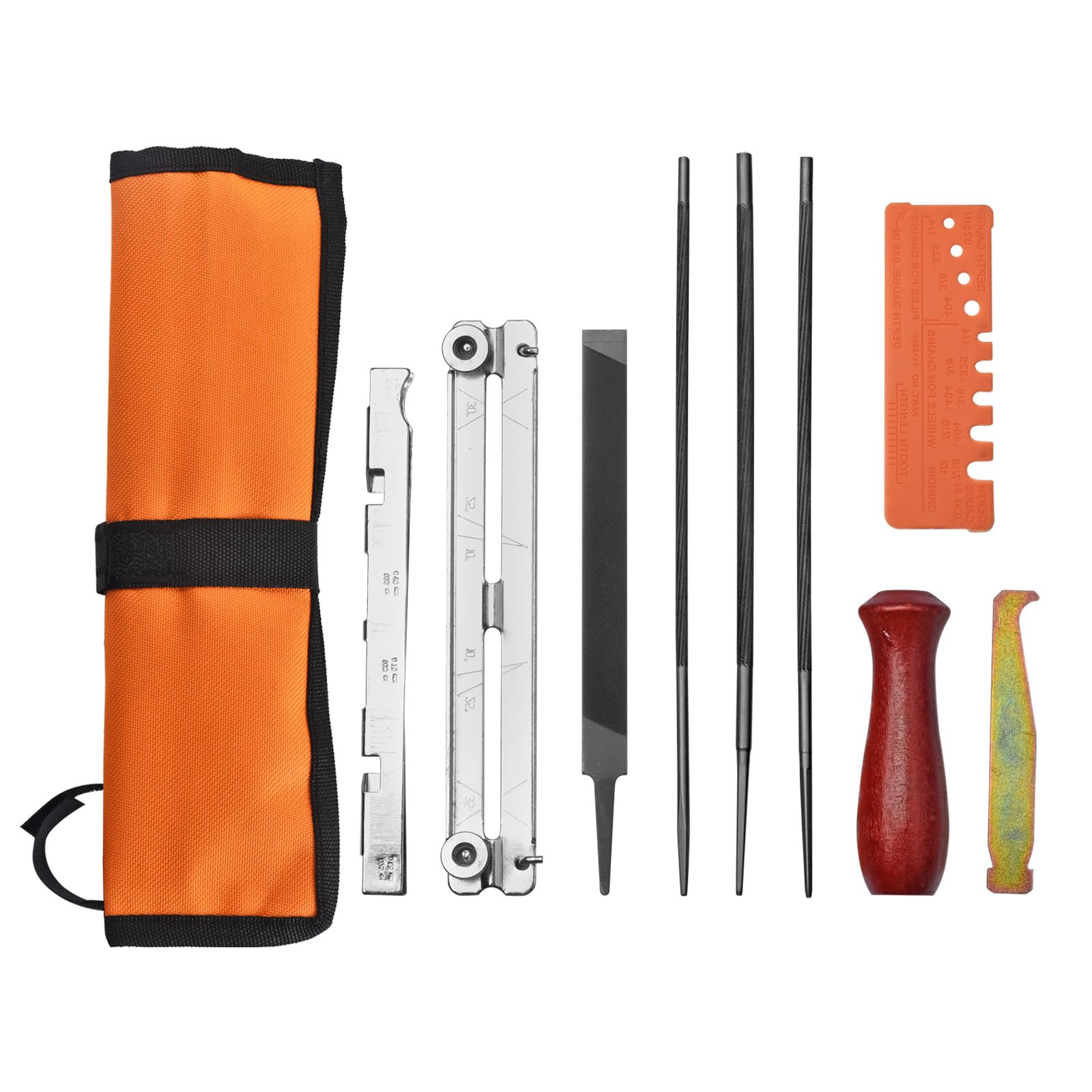 Universal Chainsaw Chain Sharpener Field Sharpening Kit, with 5/32-Inch (4 mm), 3/16-Inch (4.8 mm), 7/32-Inch (5.5 mm) Round Files, Handle, Filing Guide & Pouch (617067), Flat File