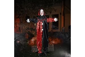 ECOHDT [ Sound and Motion Activated ] 64" Halloween Animatronic Clown with LED Eyes and Creepy Sound, Life Size Animated Halloween Decorations Outdoor for Haunted House Props Decor Lawn Yard Patio