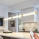 LIGJOY Modern Linear Chandelier Gold Linear Pendant Light Fixture, LED Dimmable Island Chandelier for Kitchen Island Lighting