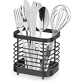 IWNTWY Utensil Holder, Stainless Steel Utensil Drying Rack for Kitchen Counter, Silverware Cutlery Flatware Holder Forks, Knives, Spoons, Chopsticks Organizer (Black)