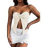 MISSACTIVER Women’s Y2K Sexy Twist Front Tube Top Strapless Sleeveless Solid Cut-Out Midriff Crop Tops Tank Top