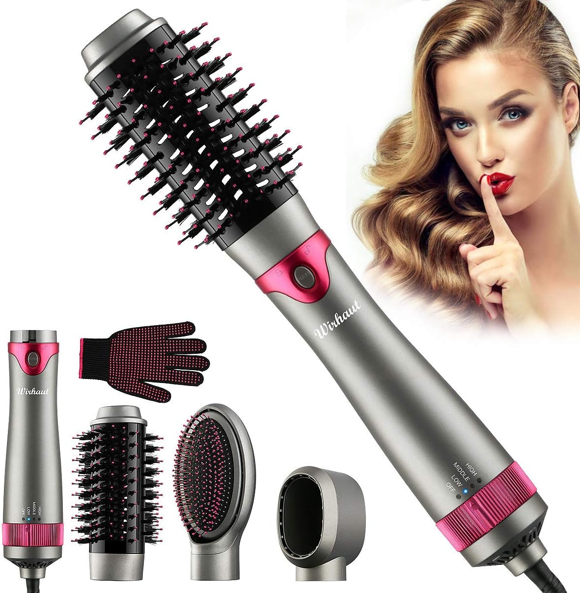 [2021 Upgrade] Wirhaut Hot Air Brush, Hair Dryer with Hair Volumizer Curler Straightener Styler Scalp Massager, 3 in 1 Negative Ionic Ceramic Electric Blow Brush for Women Hair Styling