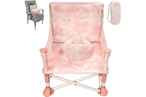 Tiny Marvels Portable 3-in-1 Baby Booster Seat, Cozy Floor Seat, Feeding Seat with Tray, Compact Foldable Toddler Booster with Child Safety Belt Carry Bag, Perfect for Travel (Blush Bloom)