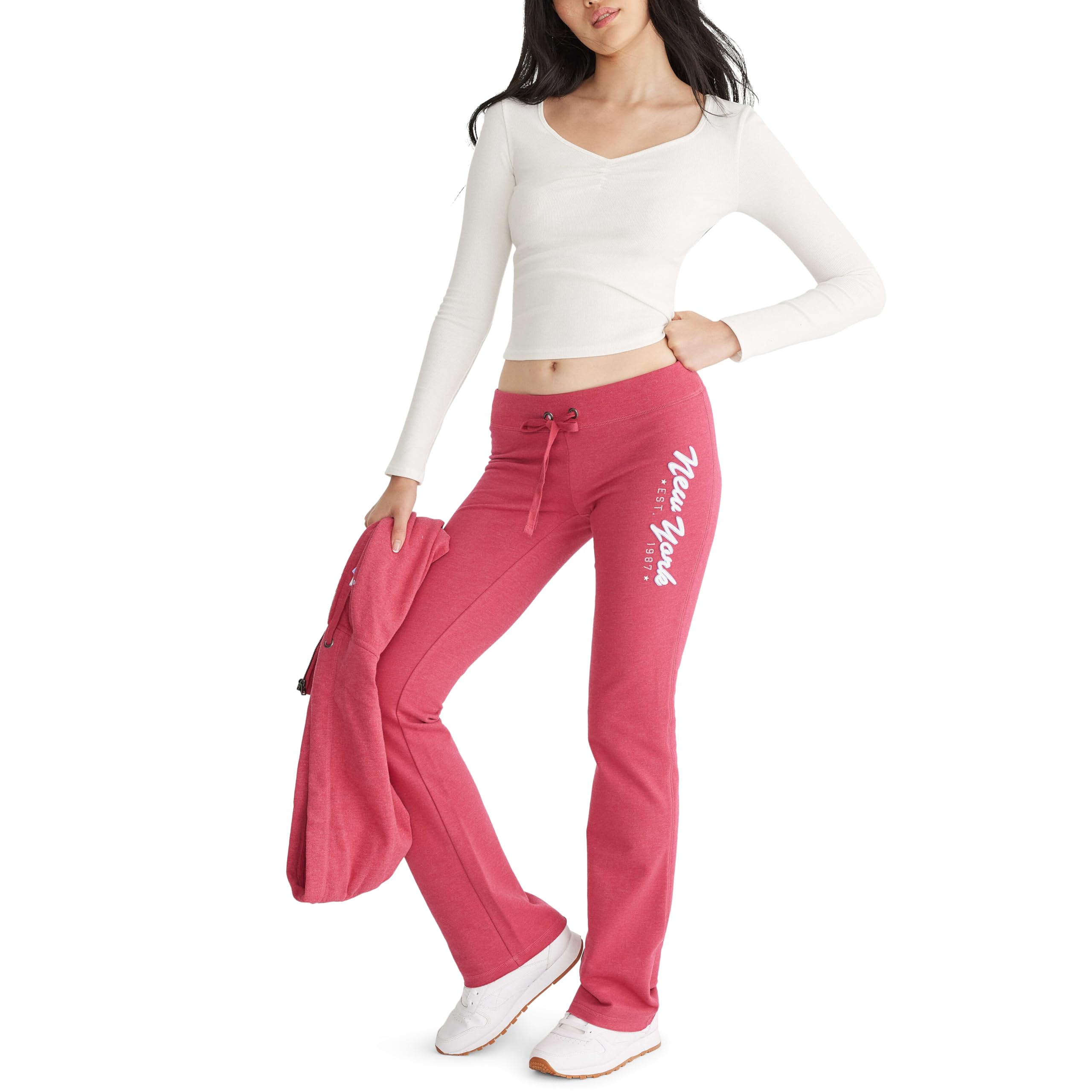 AEROPOSTALE Women’s Knit Fit and Flare Sweatpants, Persian Red