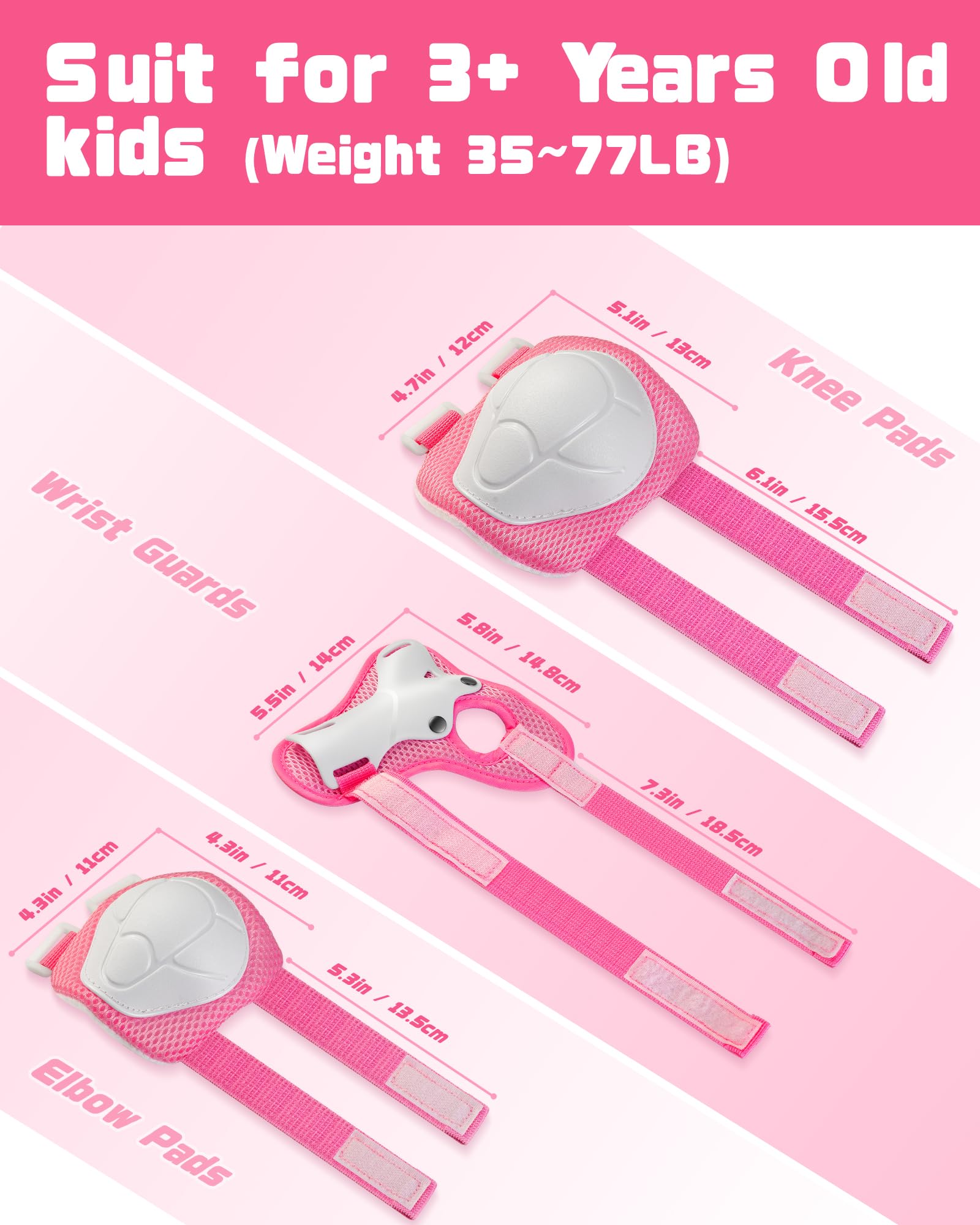 Kids Protective Gear Set, Knee and Elbow Pads with Wrist Guards for Ages 3-8 Year Toddler, 3 in 1 Enhanced Material Protective for Skating Cycling Bike Roller Scooter, Includes Organizer Bag