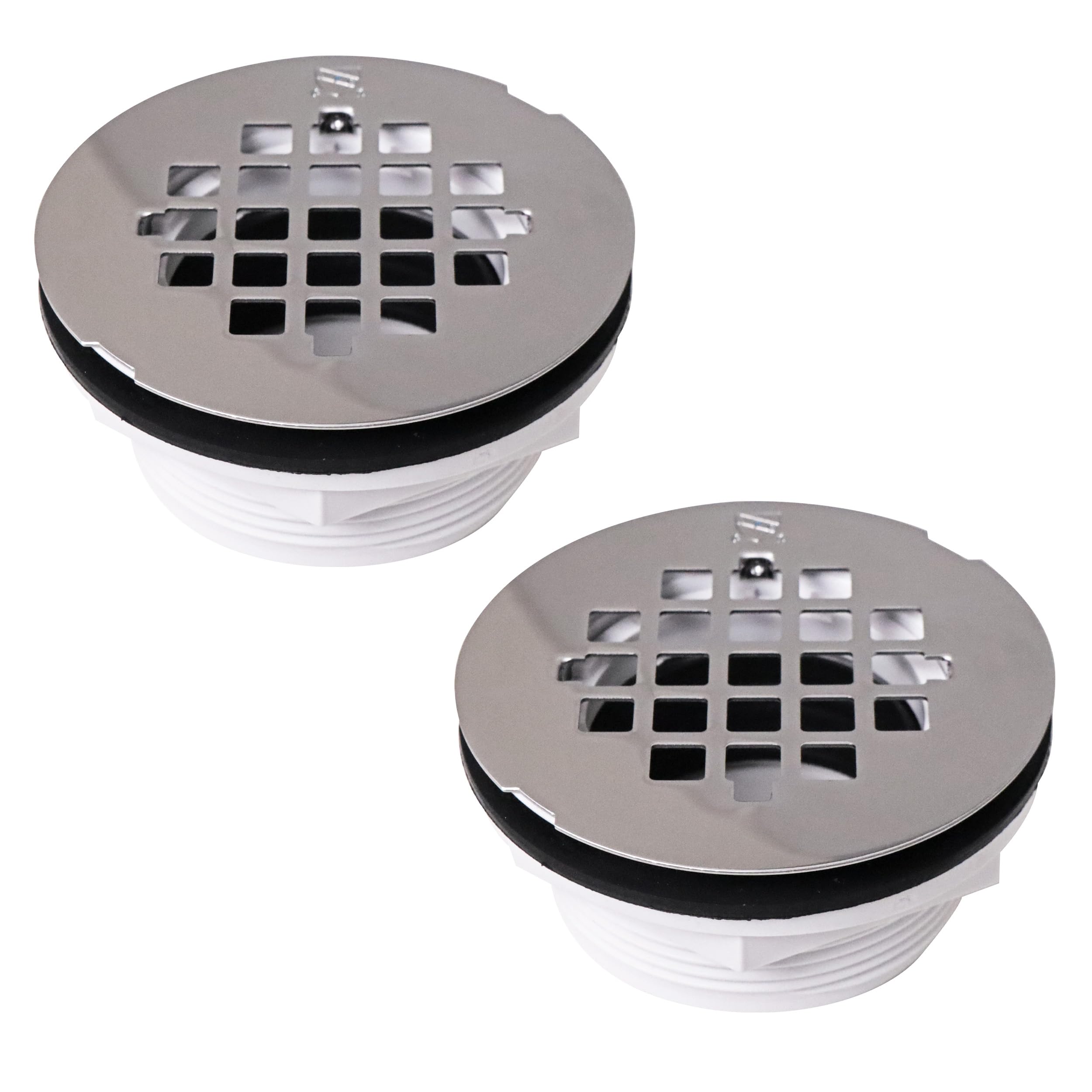 Westbrass D206P-2-26 2" No-Caulk PVC Compression Shower Drain with 4-1/4" Round Grid Cover, Polished Chrome (2-Pack) Image