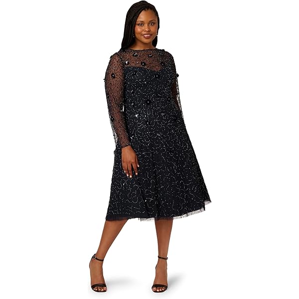 scala black beaded dress Adrianna Papell 91912620 - Long A-Line Dress