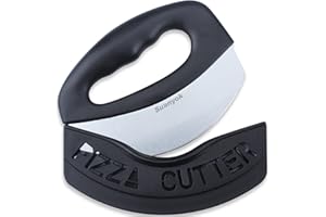 Suanyok Premium Pizza Cutter Food Chopper-Super Sharp Blade Stainless Steel Pizza Cutter Rocker Slicer with Protective Sheath Multi Function Pizza Knife Kitchen Tools,Dishwasher Safe (Black)
