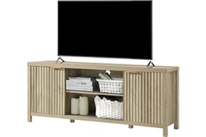 OAKHAM HOME Fluted TV Stands for Living Room, Heavy Duty Entertainment Center with Storage, Mid Century Modern Television Stands for 50/55/60/65 TV, Oxford Media TV Console (Medium,Sunwashed Ash Oak)