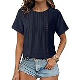 Dokotoo Women's Tops Casual Scoop Neck Short Sleeve Hollow Out Shirts Loose Tunic Tops Blouses