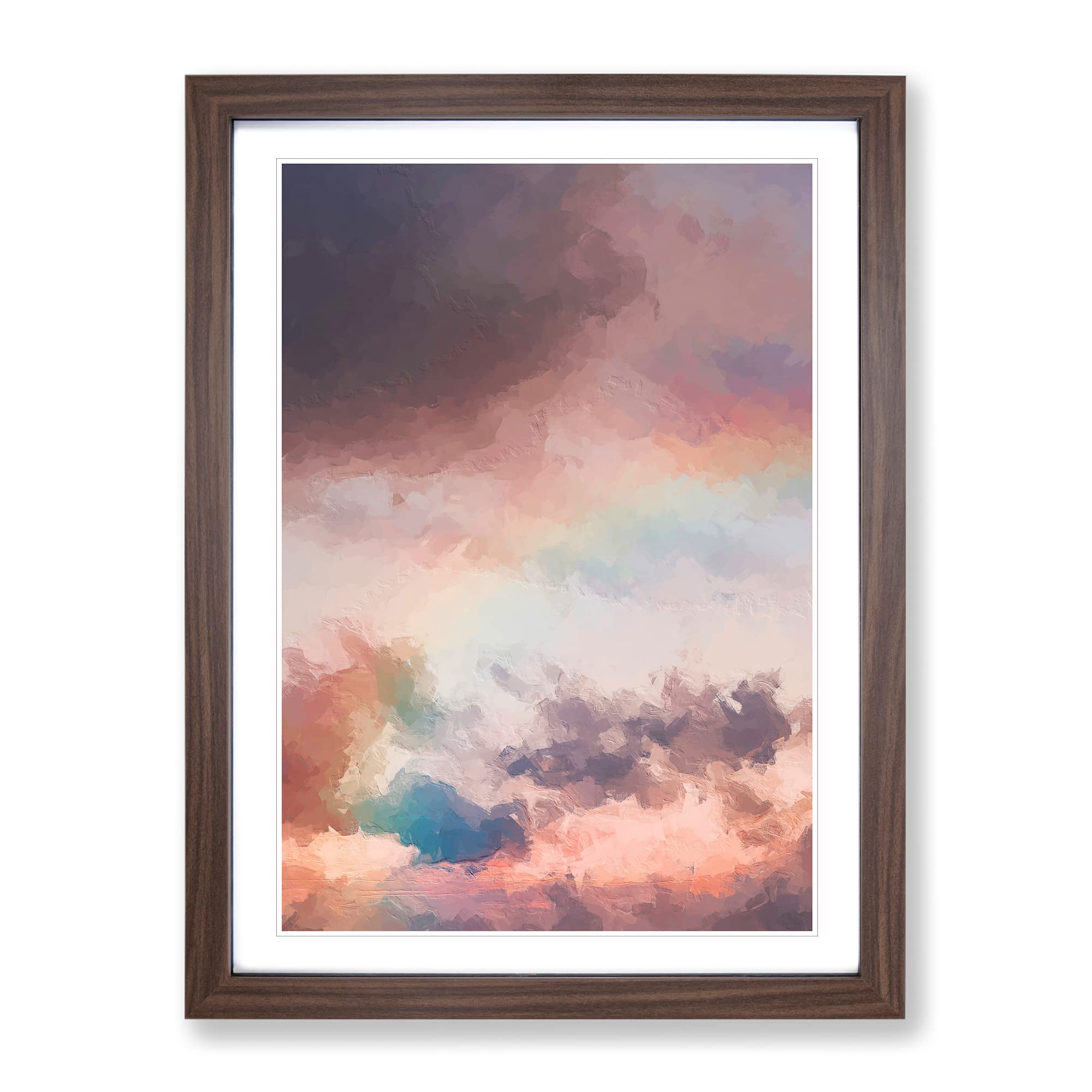 Rainbow Through The Clouds In Abstract Modern Framed Wall Art Print, Ready to Hang Picture for Living Room Bedroom Home Office Décor, Walnut A3 (34 x 46 cm)