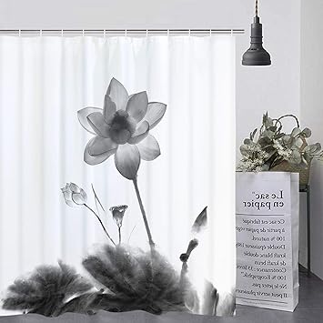 Amazon Com Ink Painting Flower Shower Curtain Black And White