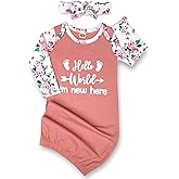 Mikccer Newborn Baby Girl Gown 0-6 Months, Super Soft Newborn Sleepers Gown, Long Sleeve Infant Nightgown for Girls, Baby Girl Outfit Essential with Headband Set Pink