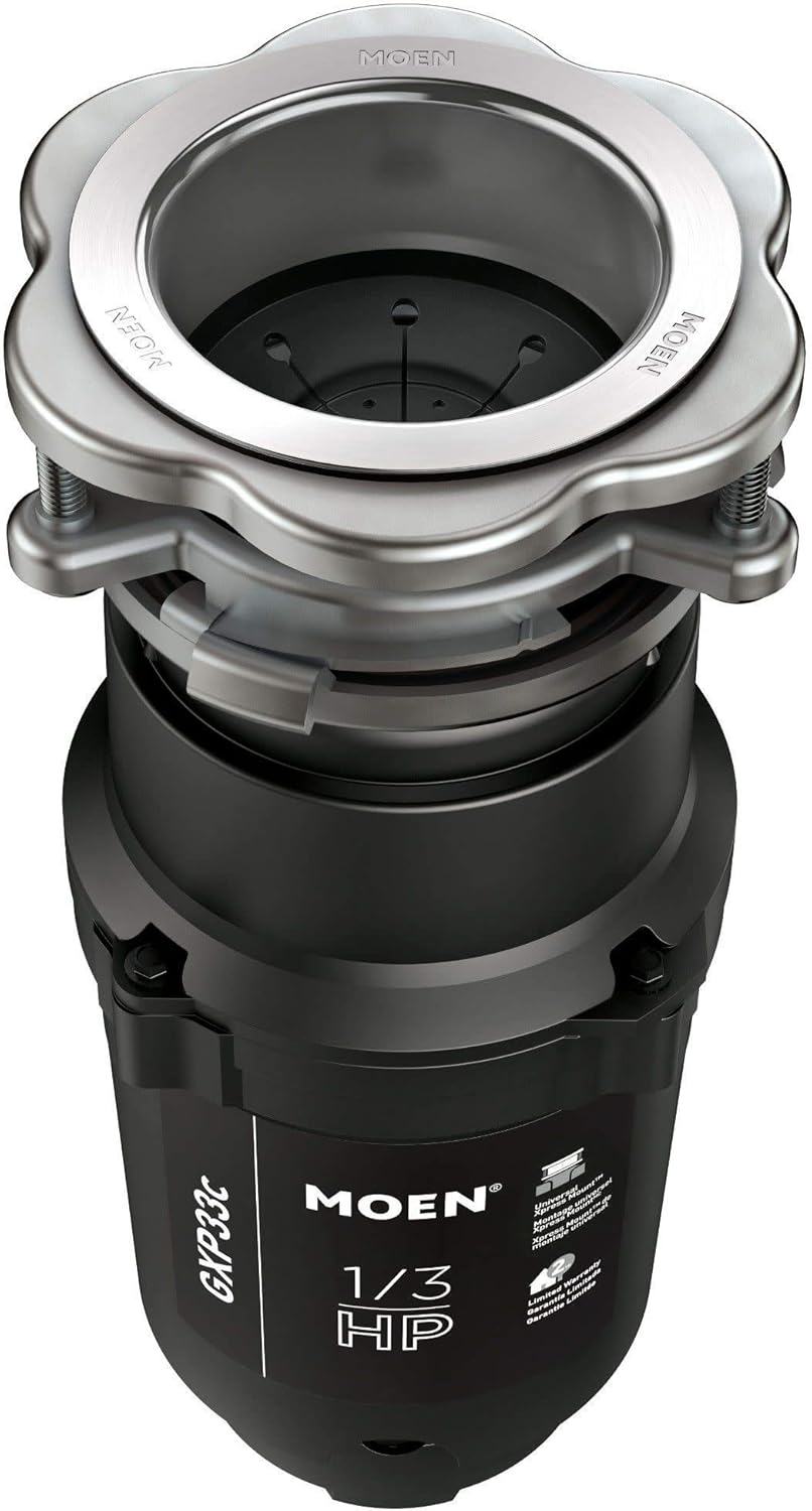 Moen GXP33C Lite Series PRO 1/3 HP Continuous Feed Garbage Disposal, Power Cord Included - - 