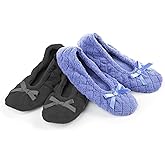 Isotoner Women's 2 Pack Mictroterry Ballerina Slipper with a Satin Bow