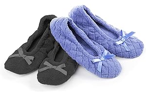 Isotoner Women's 2 Pack Mictroterry Ballerina Slipper with a Satin Bow