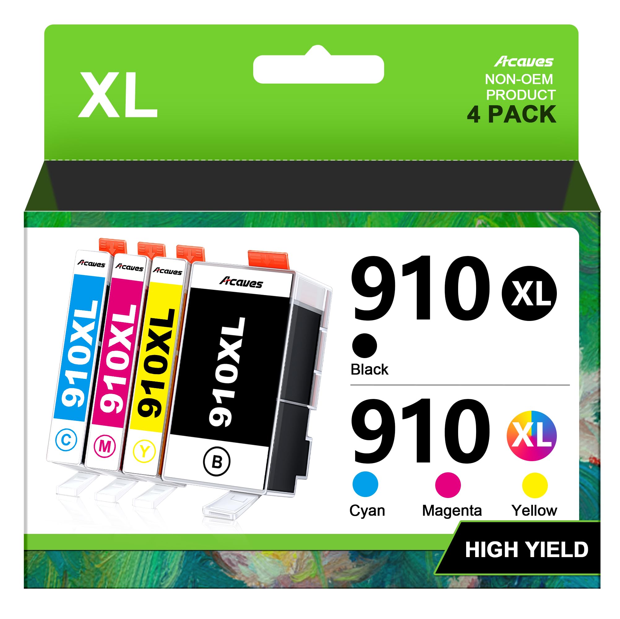 Photo 1 of Acaves 910XL Ink Cartridges for HP Printers Compatible with HP 910 Ink Cartridges Combo Pack 910 XL Ink 910XL Black and Color Combo Pack Use with OfficeJet 8020 8025 8035 Printers (4 Pack)