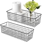 Sheechung Farmhouse Decor Metal Wire Storage Organizer Bin Basket(2 Pack) - Rustic Toilet Paper Holder - Storage Organizer for Bathroom, kitchen cabinets,Pantry, Laundry Room, Closets, Garage (Black)