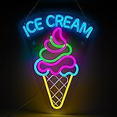 Ice Cream Neon Sign - Dimmable Dessert Bar LED Light for Business & Party Decor, Christmas Birthday Gifts for Ice Cream Lovers
