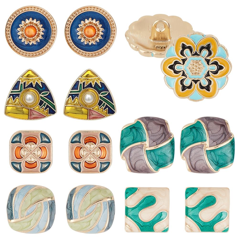 PH PandaHall 14pcs 7 Style Enamel Shank Buttons Retro Color Buttons Enamel Clothes Button Vintage Decor Buttons Flower Triangle Square Sewing Button for Blazer Suits Sport Coat Uniform Jacket Sewing