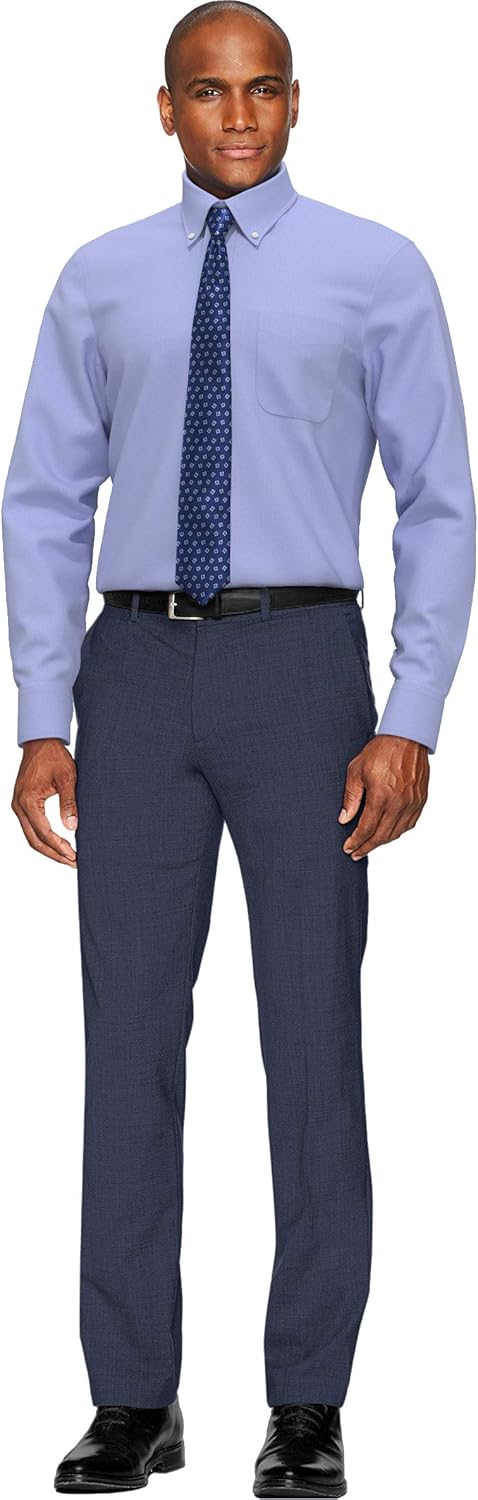  Brand - Buttoned Down Men's Classic-Fit Button Collar Solid Non-Iron Dress Shirt w/ Pocket Options, Blue, 15.5" Neck 33" Sleeve: Clothing