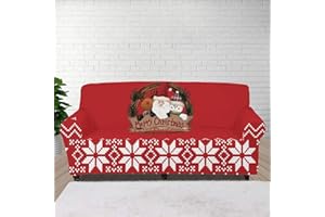 Cugasmaru Christmas Sofa Covers for 3 Cushion Couch Christmas Reindeer Santa Stretch Slipcovers Elastic Bottom Anti Slip Furniture Protector Soft Washable Holiday Decor Xmas Gifts