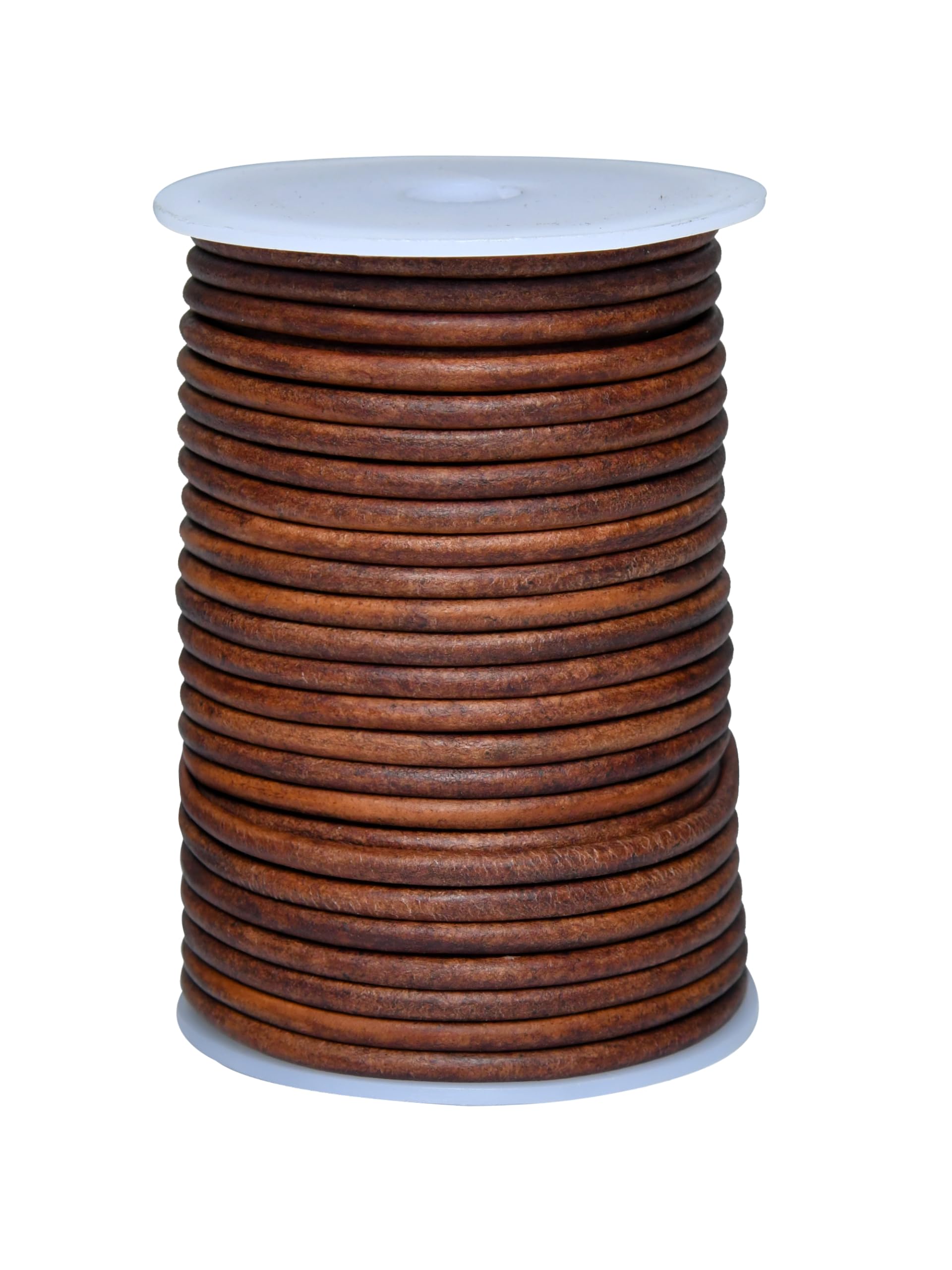 Cords Essentials Round Leather String Cord 4mm Distressed Saddle 10 Meters