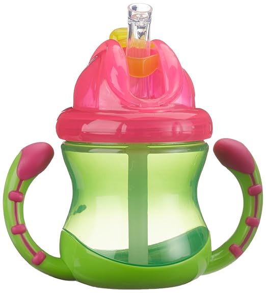 Nûby ID9845GREEN Auslaufsichere Trinkhalmtasse - 240 ml, Grün/Rosa - Ab 12 Monate