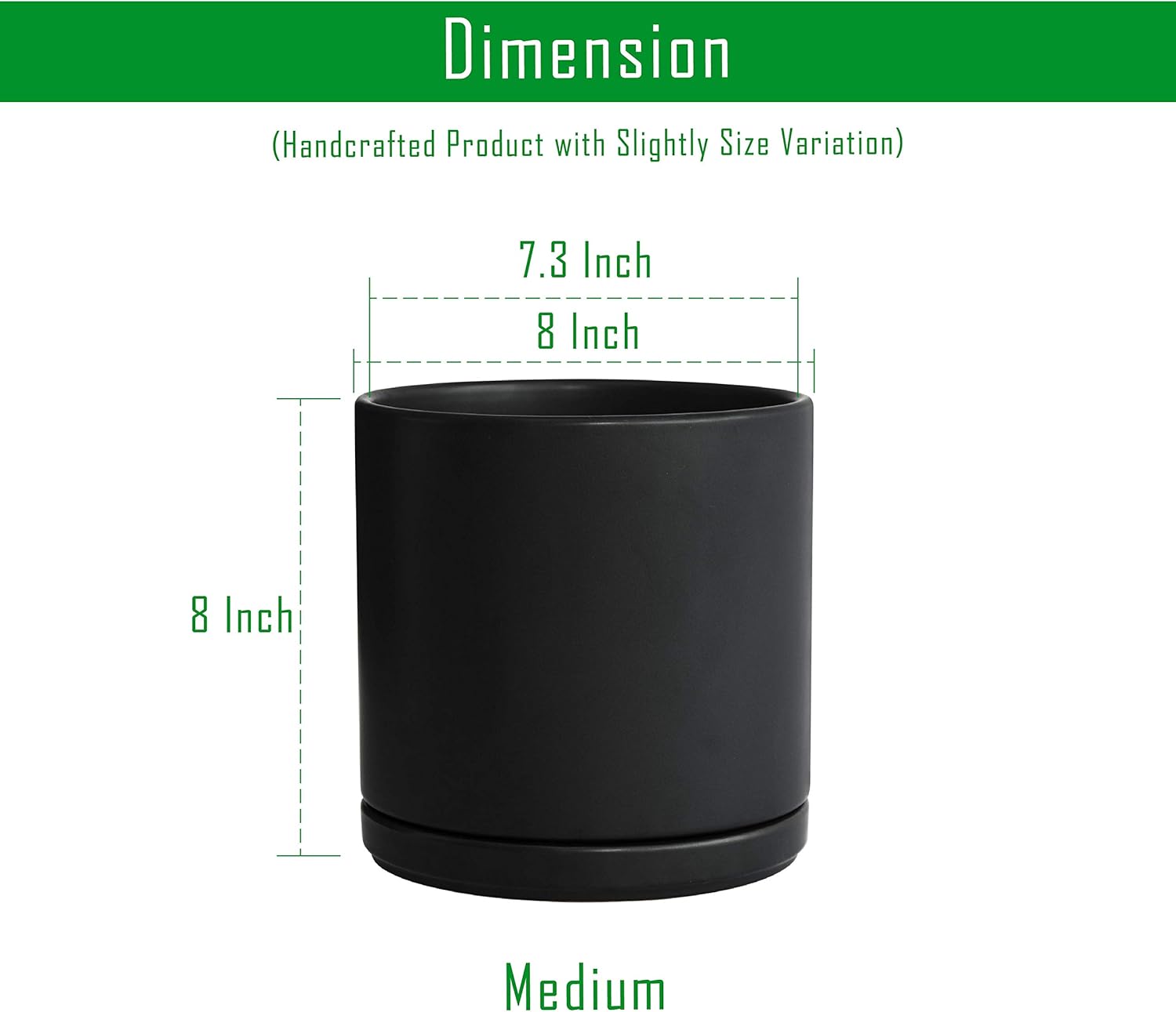 Ceramic Planter Pot with Drainage Hole and Saucer, Indoor Cylinder Round Planter Pot, 8 Inch, Black, 94-O-M-2 : Garden & Outdoor