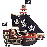 Le Toy Van Barbarossa Pirate Ship Sustainable Wooden Toy Playset | Kids Pirate Ship Toy with 2 Figures, Cannon and Plank | Imaginative Role Play Playset | Suitable for Ages 3+