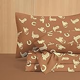 Wake In Cloud - Western Bed Sheets, 4-Piece Sheet Set, Rustic Ranch Style with Cowboy Southwestern Vintage Country Pattern Printed Bedding, Deep Pocket, Terracotta, King Size