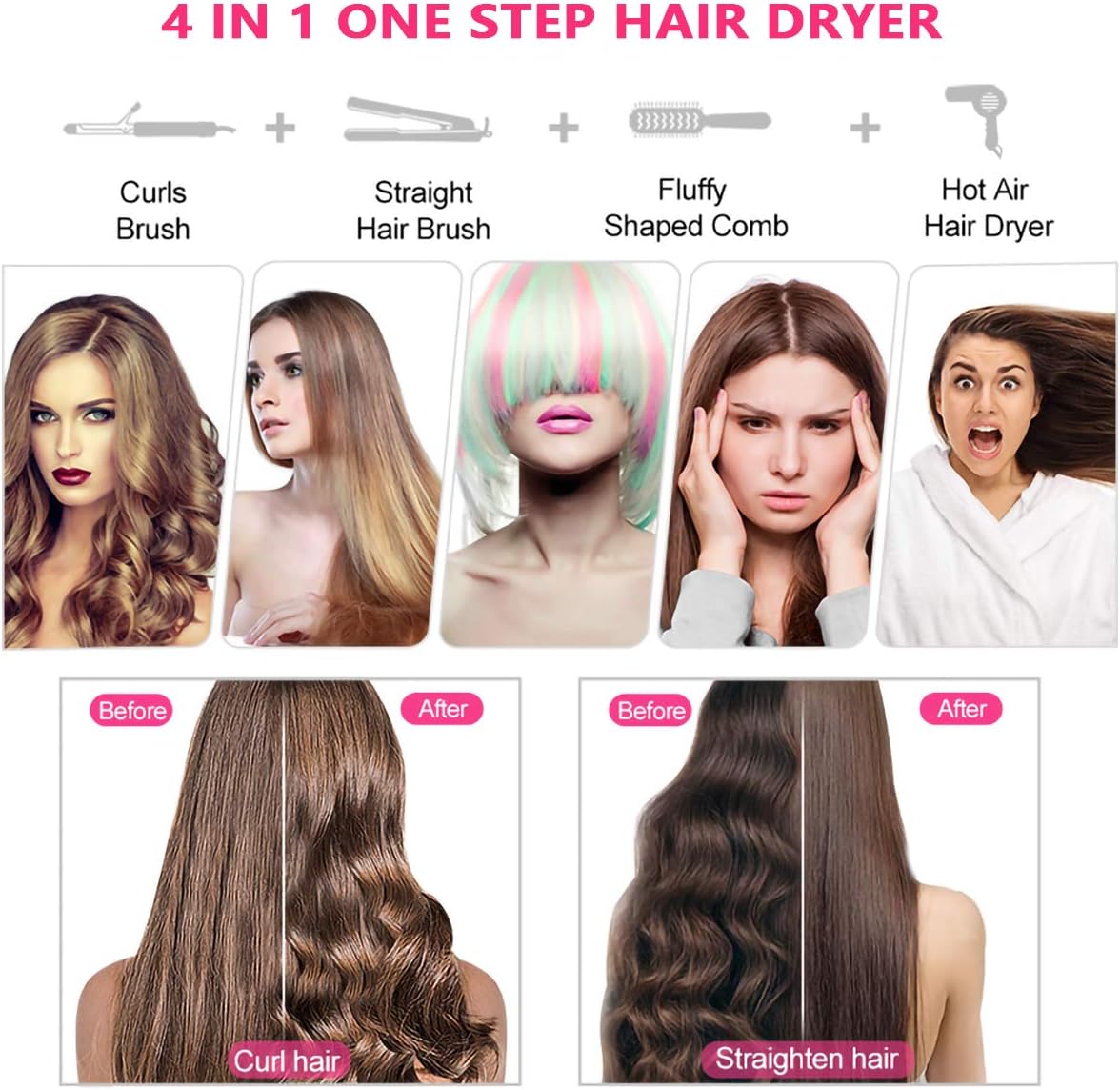 STILIST One-Step Hair Dryer and Volumizer Hot Air Brush, 4 in 1 Hair Dryer Brush, Negative Ionic Electric Hair Brush, Curler Combo with Interchangeable Brush Head, Blow Dryer Brush for All Hair Types: Sports & Outdoors