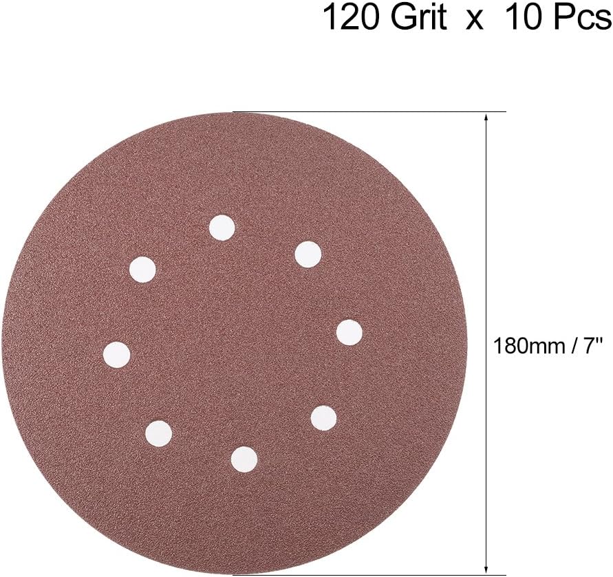 Sourcingmap 10Pcs 7 inch 8 Hole Hook and Loop Sanding Disc 120 Grit Flocking Sandpaper Random Orbital Sander Paper - Image 3